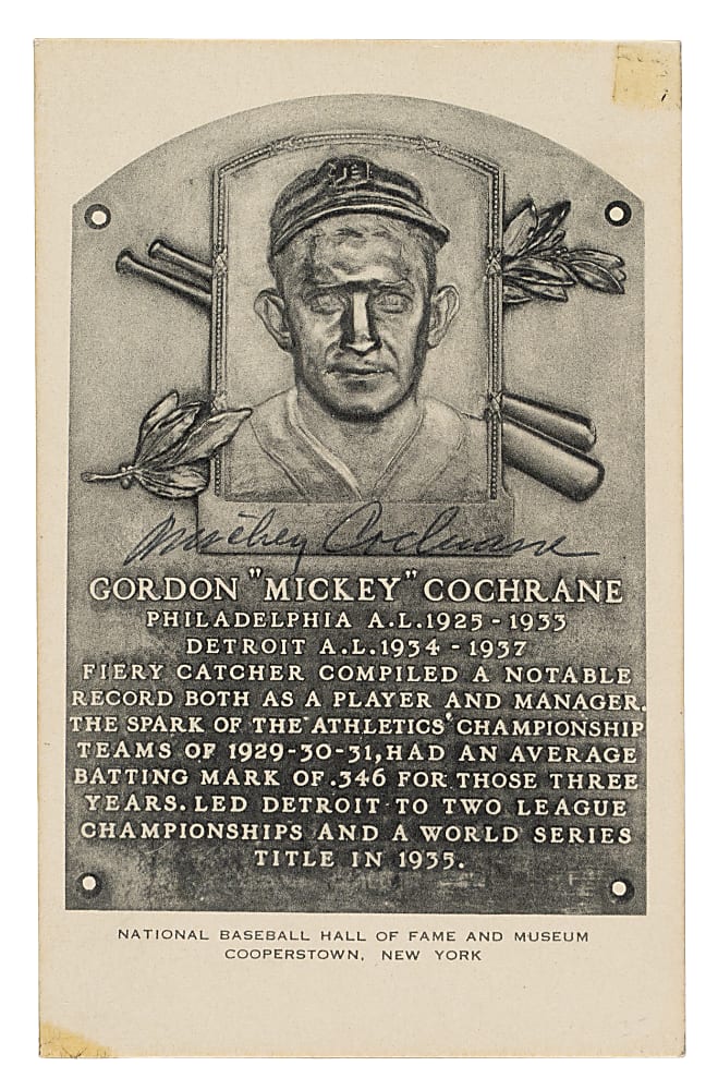 Signed 1953-1955 Artvue (Type 1) Black-and-White Hall of Fame Postcard Mickey Cochrane - PSA/DNA