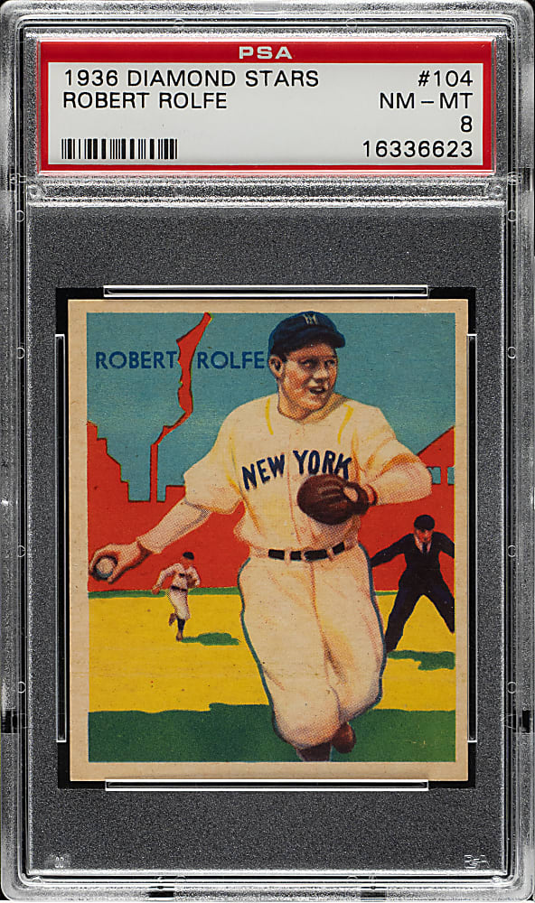 1934-1936 R327 Diamond Stars #104 Red Rolfe High Number PSA NM-MT 8