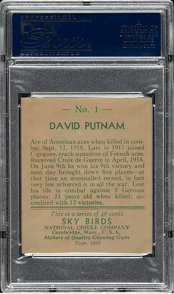 1933-1934 R136 National Chicle "Sky Birds" #1 David Putnam PSA NM-MT 8