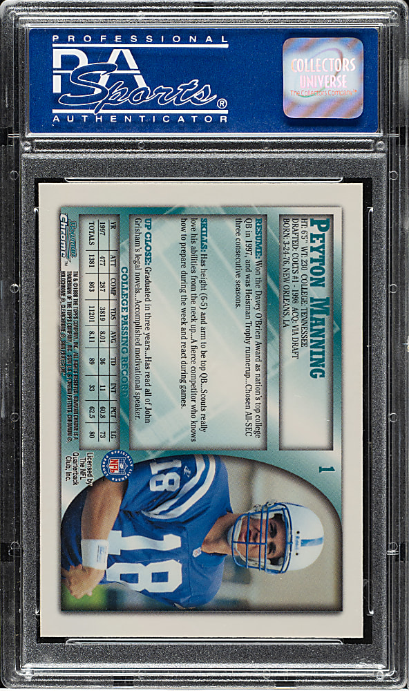 1998 Bowman Chrome Football #1 Peyton Manning Rookie PSA GEM MINT 10