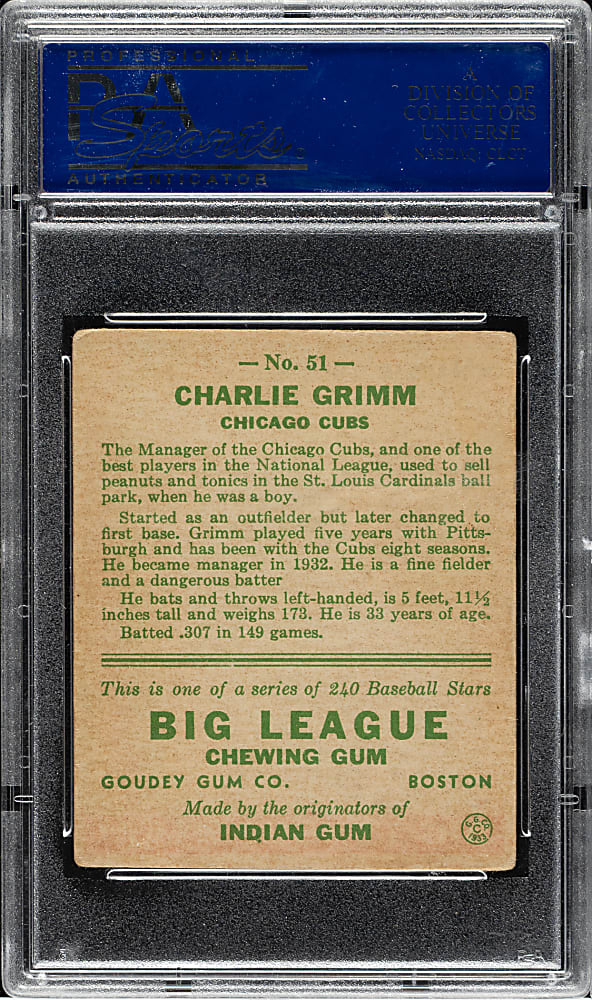 1933 R319 Goudey #51 Charlie Grimm PSA VG-EX 4