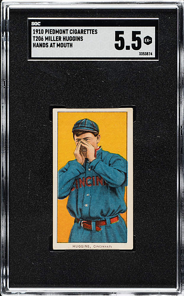 1909-1911 T206 White Border Miller Huggins Hands At Mouth SGC EX+ 5.5