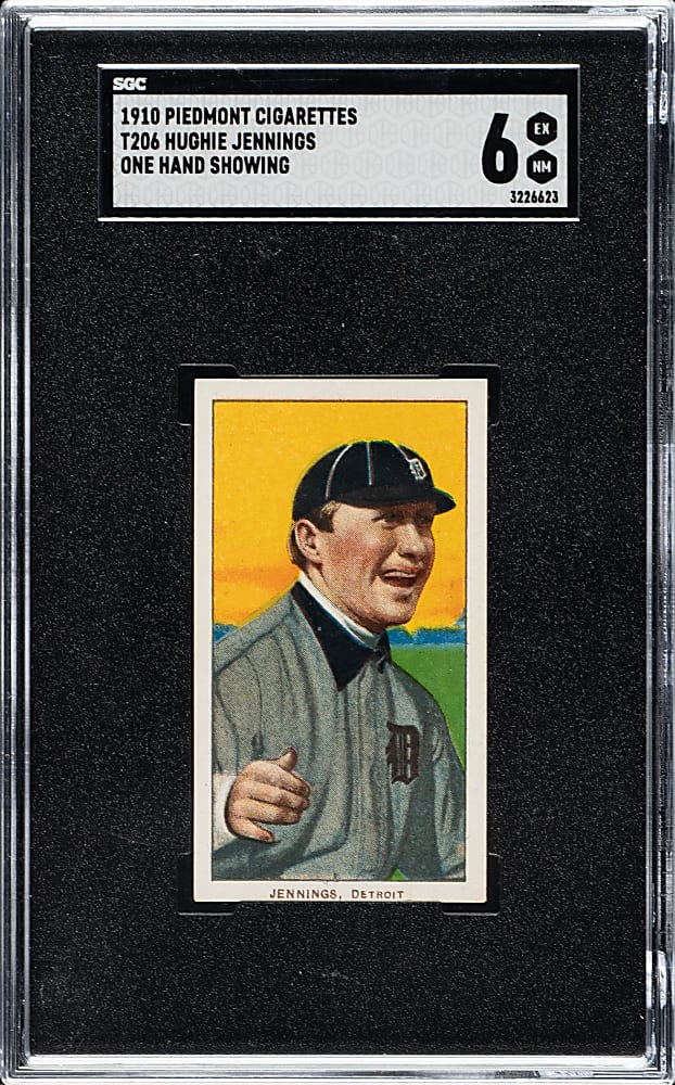 1909-1911 T206 White Border Hughie Jennings One Hand Showing SGC EX/NM 6