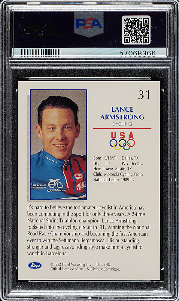 1992 Impel U.S. Olympic Hopefuls #31 Lance Armstrong Rookie PSA GEM MINT 10