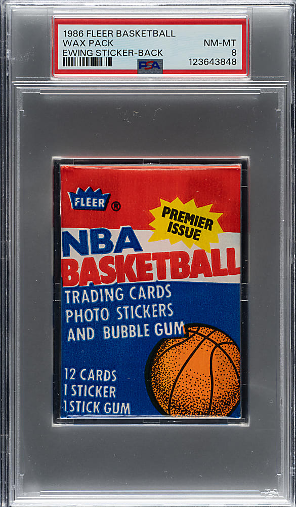 1986-1987 Fleer Basketball Unopened Wax Pack PSA NM-MT 8 - Patrick Ewing Sticker on Back