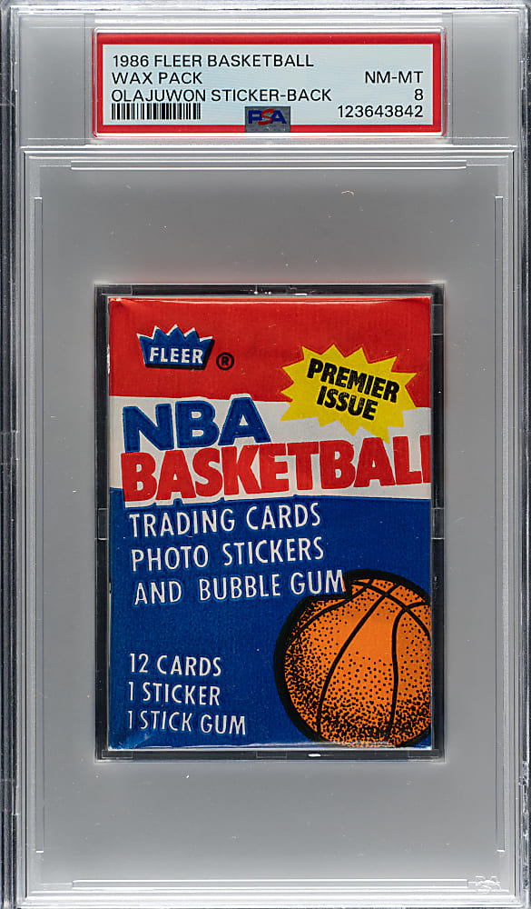1986-1987 Fleer Basketball Unopened Wax Pack PSA NM-MT 8 - Akeem Olajuwon Sticker on Back