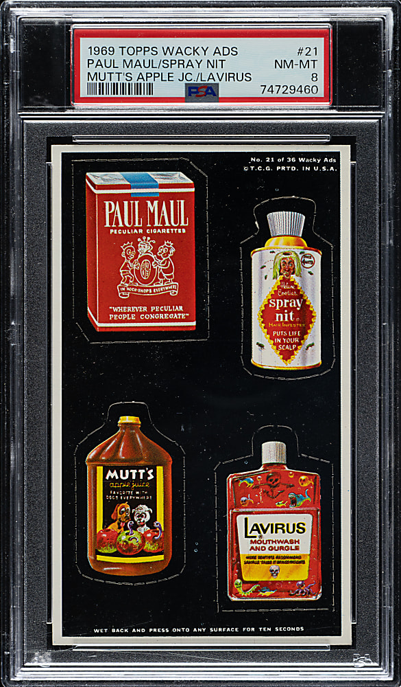 1969 Topps "Wacky Ads" #21 Paul Maul/Spray Nit/Mutt's Apple Juice/Lavirus PSA NM-MT 8 - Highest Graded!