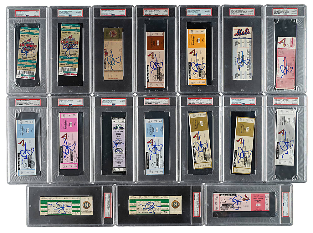 Signed 1998 Mark McGwire Home Run Full Ticket and Ticket Stub PSA-Graded Collection (57) - All 70 Home Runs From His Single-Season Record!