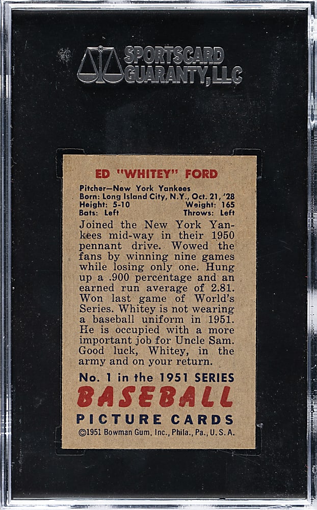 1951 Bowman #1 Whitey Ford Rookie SGC MINT 9 (MBA Gold Diamond) - 1 of 3 - Highest Graded!
