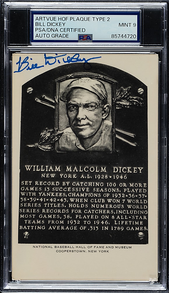 Signed 1956-1963 Artvue (Type 2) Black-and-White Hall of Fame Postcard Bill Dickey PSA/DNA MINT 9