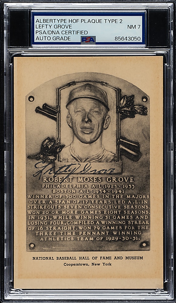 Signed 1946-1952 Albertype (Type 2) Hall of Fame Black-and-White Postcard Lefty Grove PSA/DNA NM 7