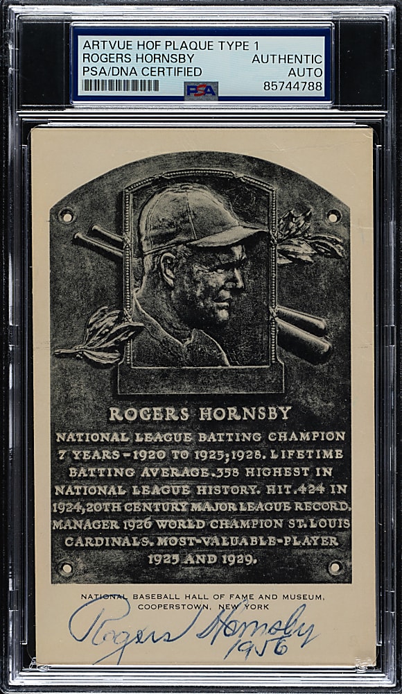 Signed 1953-1955 Artvue (Type 1) Black-and-White Hall of Fame Postcard Rogers Hornsby - PSA/DNA