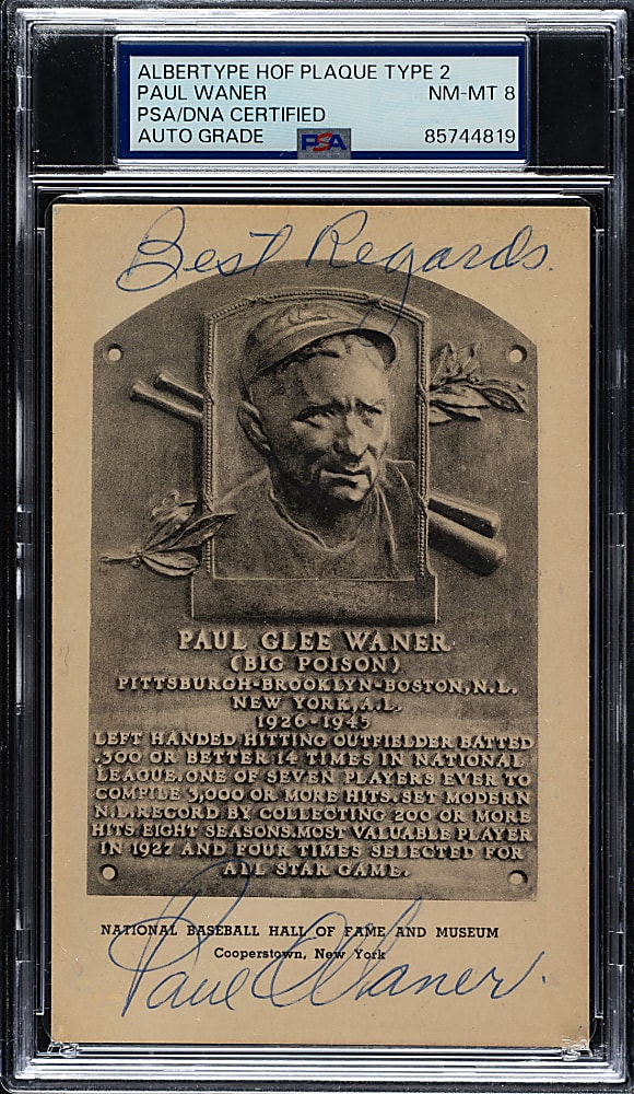 Signed 1946-1952 Albertype (Type 2) Black-and-White Hall of Fame Postcard Paul Waner PSA/DNA NM-MT 8
