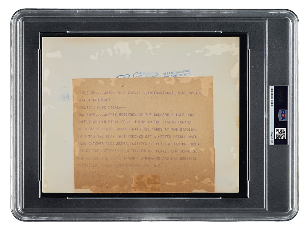 1955 Jackie Robinson and Yogi Berra International News Service Photograph - PSA/DNA Type III