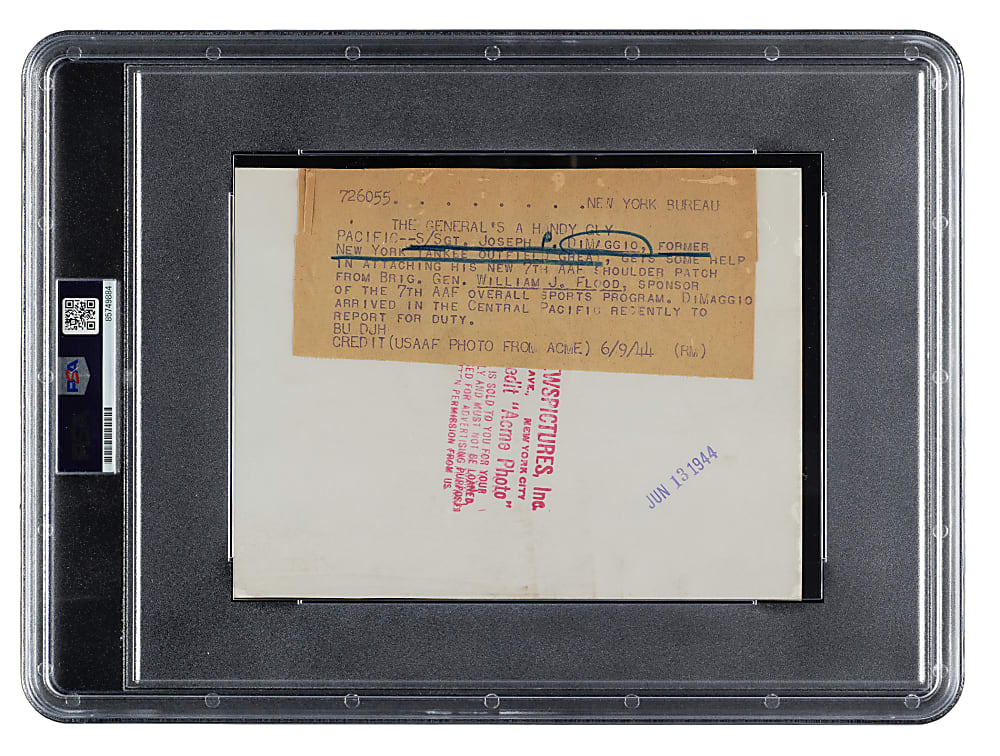 1944 Joe DiMaggio Original International News Service Photograph - PSA/DNA Type I