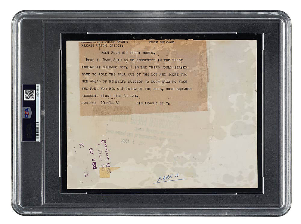 1932 Babe Ruth World Series Game 3 Original Associated Press Photograph PSA/DNA Type I - First Home Run in the "Called Shot" Game