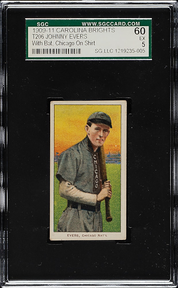 1909-1911 T206 White Border Johnny Evers with Bat, Chicago on Shirt SGC EX 60 - Carolina Brights Back - 1 of 1 - Highest Graded!