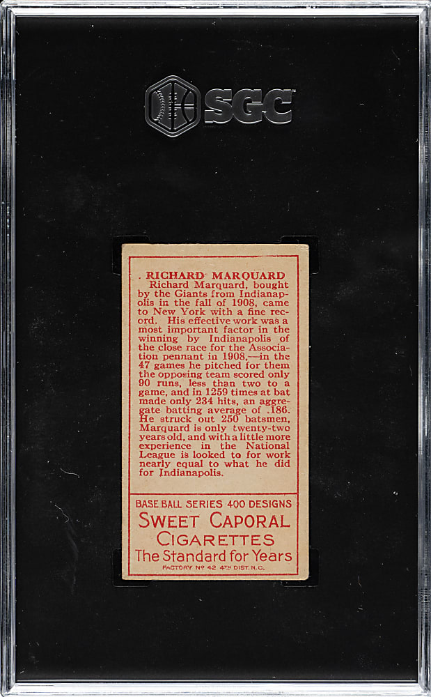 1911 T205 Gold Border Rube Marquard SGC VG/EX+ 4.5