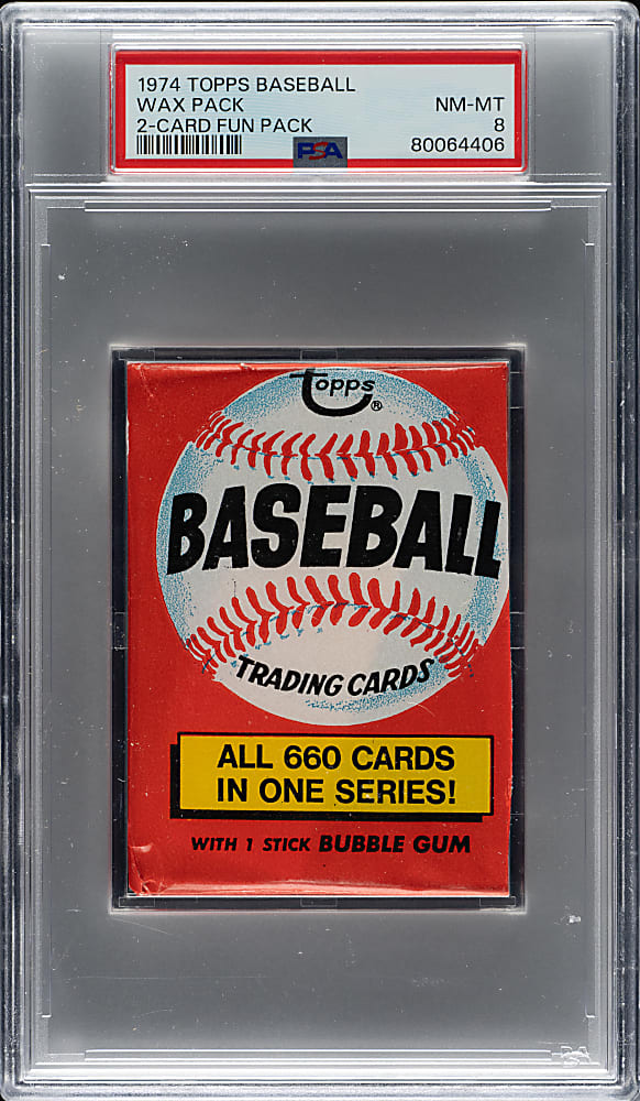 1974 Topps Unopened Two-Card "Fun Pack" Wax Pack PSA NM-MT 8