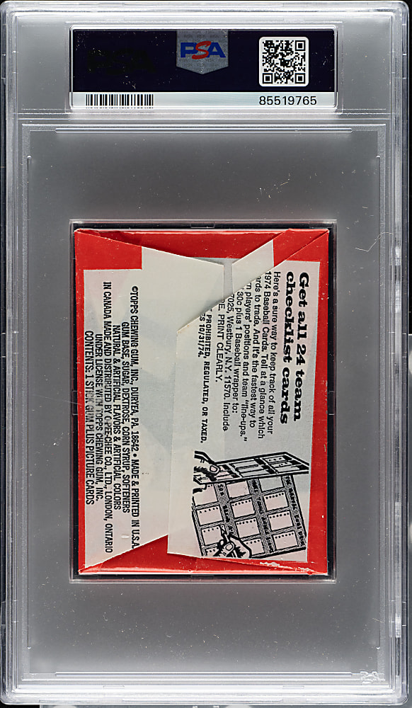 1974 Topps Unopened Wax Pack PSA NM-MT 8 - Bonus Team Checklist