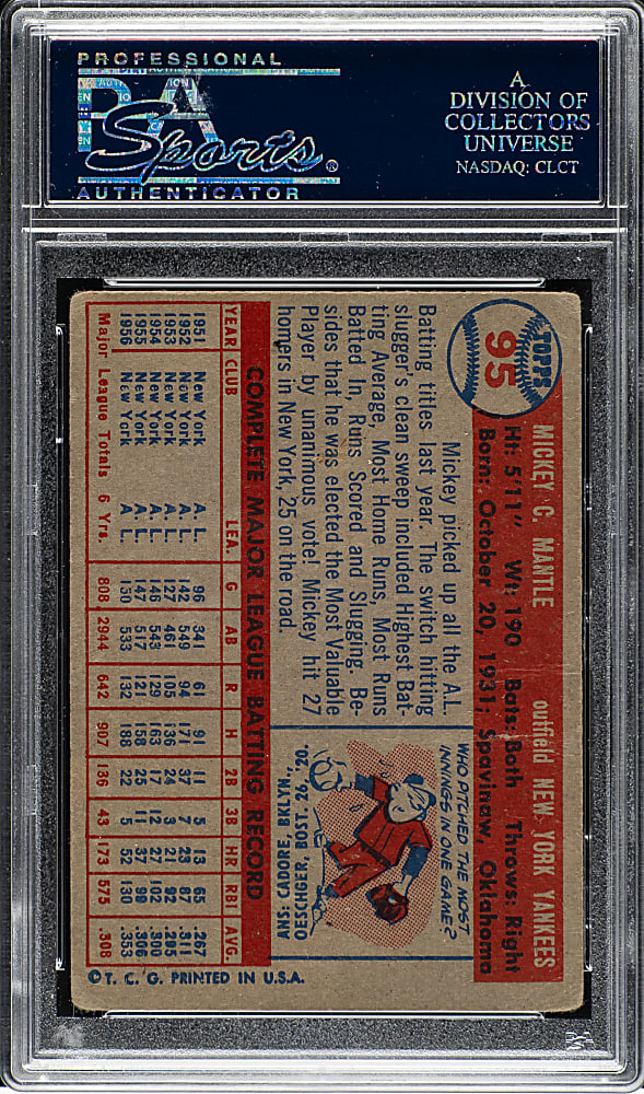 1957 Topps #95 Mickey Mantle PSA FAIR 1.5