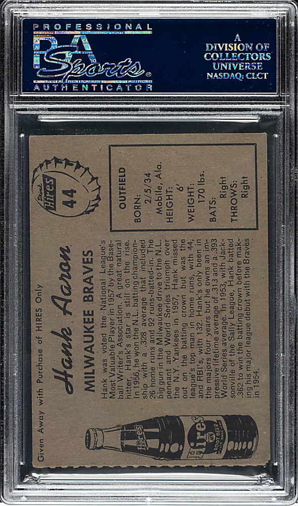 1958 Hires Root Beer #44 Hank Aaron No Tab PSA GOOD 2