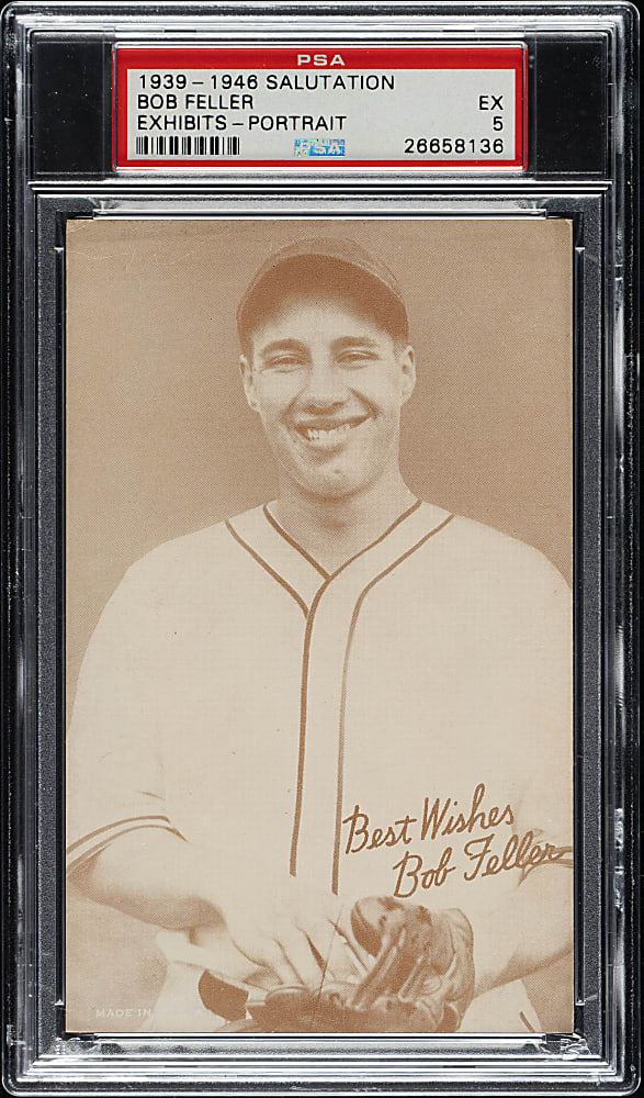 1939-1946 W462 Salutation Exhibits Bob Feller Portrait PSA EX 5
