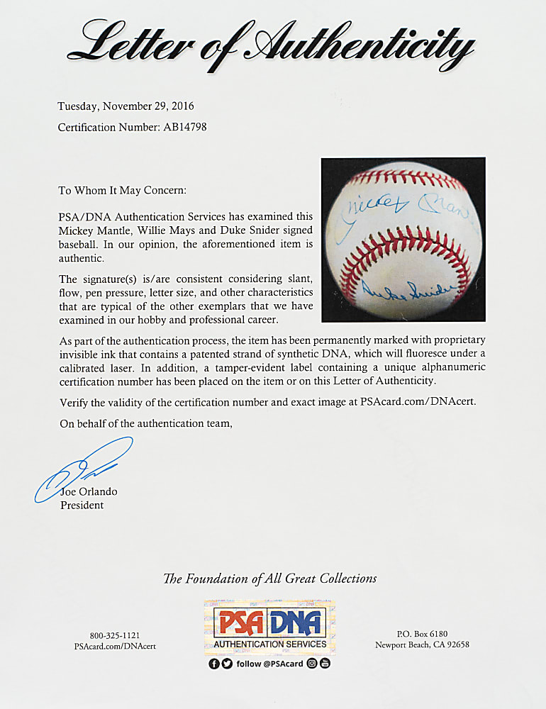 Mickey Mantle, Willie Mays, and Duke Snider Multi-Signed Baseball - PSA/DNA