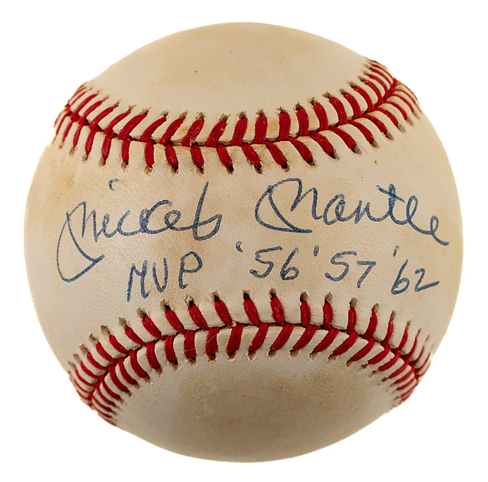 Mickey Mantle Single-Signed Baseball with "MVP '56 '57 '62" Inscription - JSA