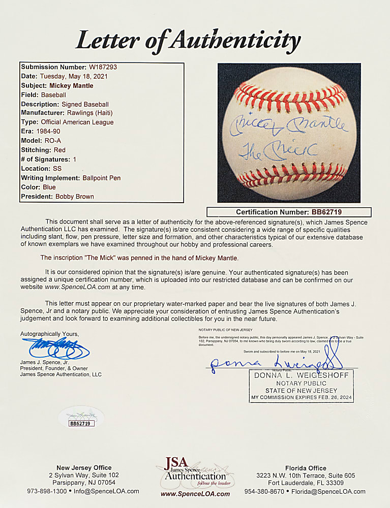 Mickey Mantle Single-Signed Baseball with "The Mick" Inscription - JSA
