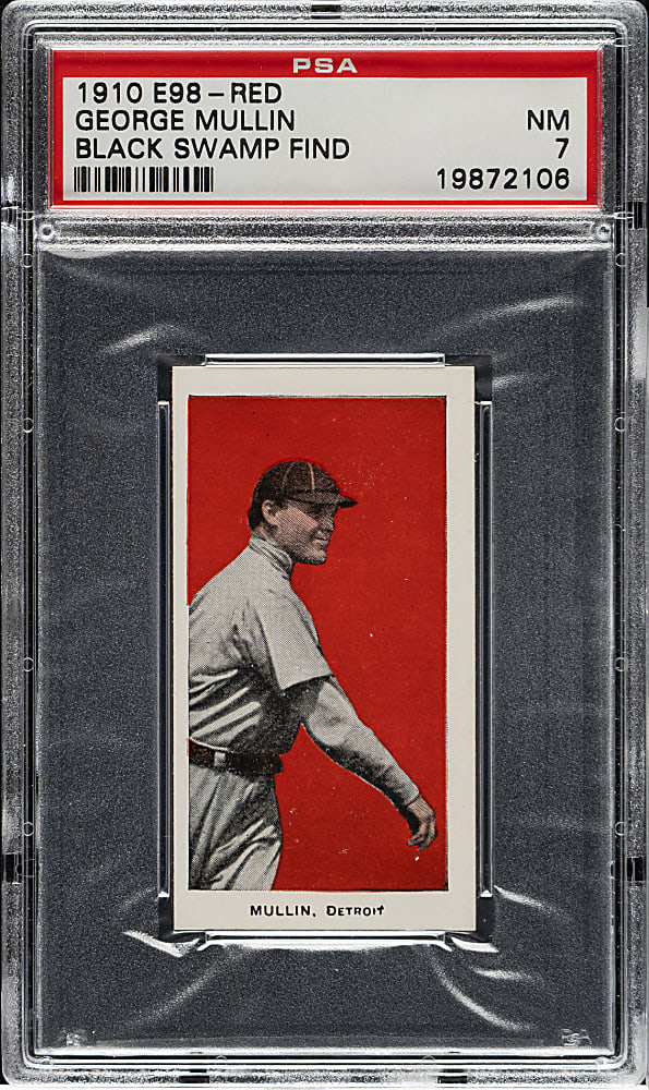1910 E98 Anonymous "Set of 30" George Mullin PSA NM 7 - Red Background - Black Swamp Find