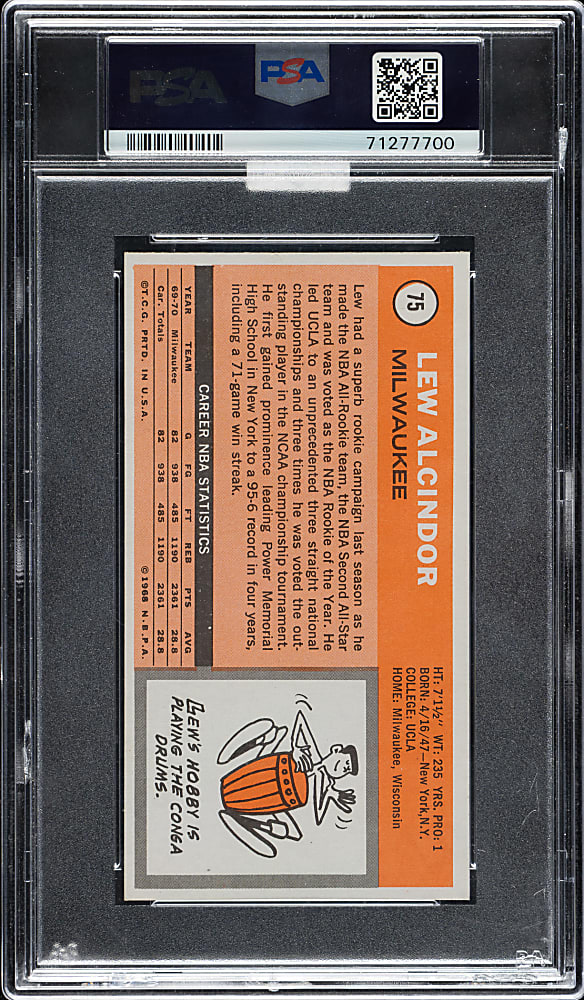 1970-1971 Topps Basketball #75 Lew Alcindor PSA NM 7 (MBA Gold Diamond)