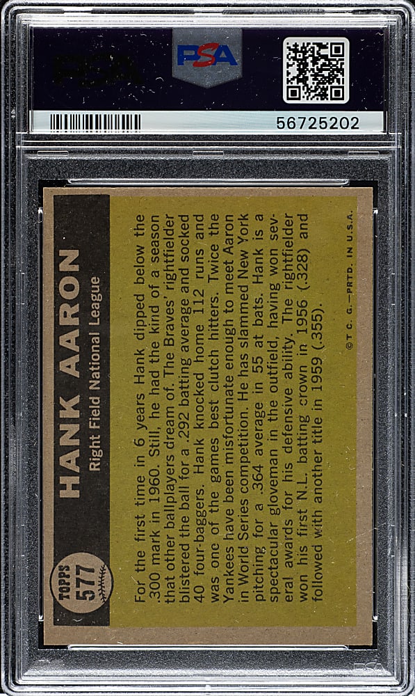 1961 Topps #577 Hank Aaron All-Star High Number PSA NM-MT 8