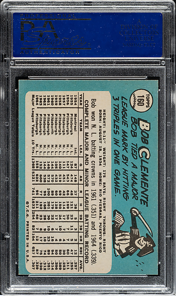 1965 Topps #160 Roberto Clemente PSA NM-MT 8