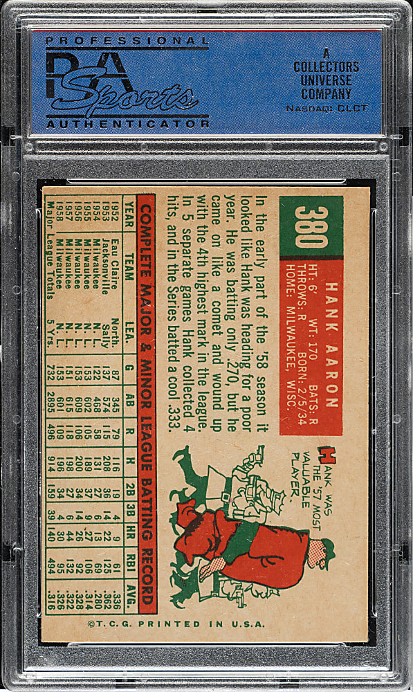 1959 Topps #380 Hank Aaron PSA EX-MT 6