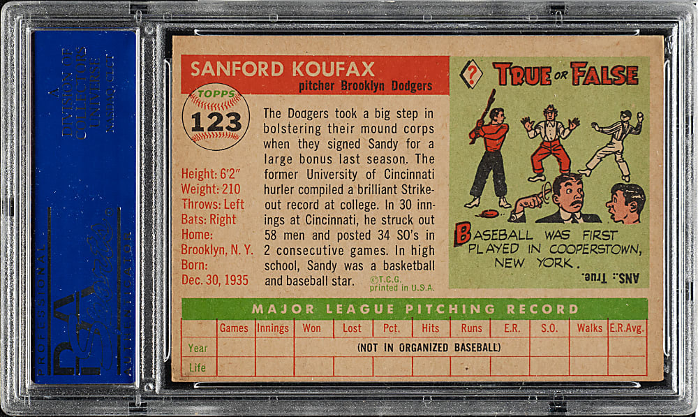 1955 Topps #123 Sandy Koufax Rookie PSA EX-MT 6
