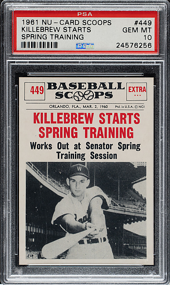 1961 Nu-Card Baseball Scoops #449 Killebrew Starts Spring Training PSA GEM MINT 10