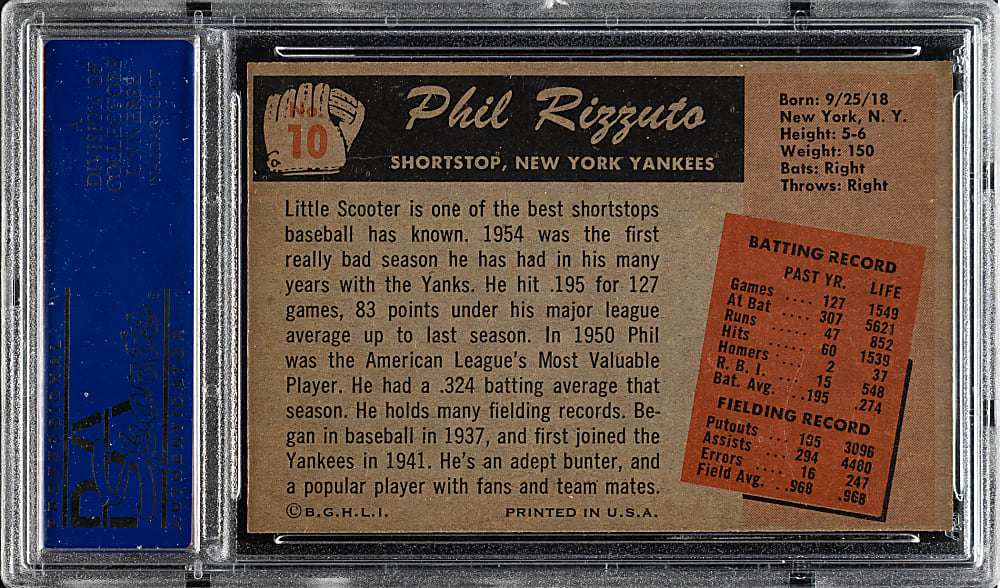 1955 Bowman #10 Phil Rizzuto PSA MINT 9