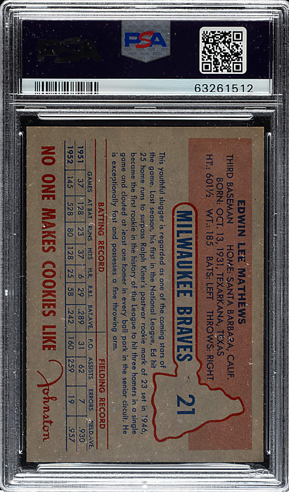 1953 Johnston Cookies Braves #21 Ed Mathews MINT 9