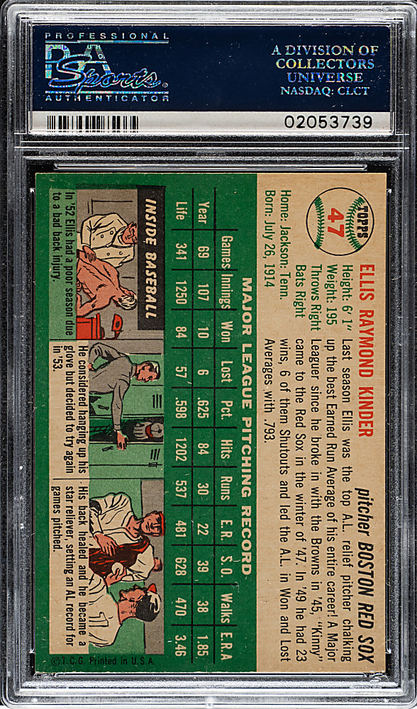 1954 Topps #47 Ellis Kinder PSA MINT 9