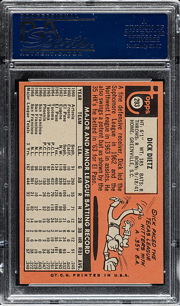 1969 Topps #293 Dick Dietz PSA GEM MINT 10
