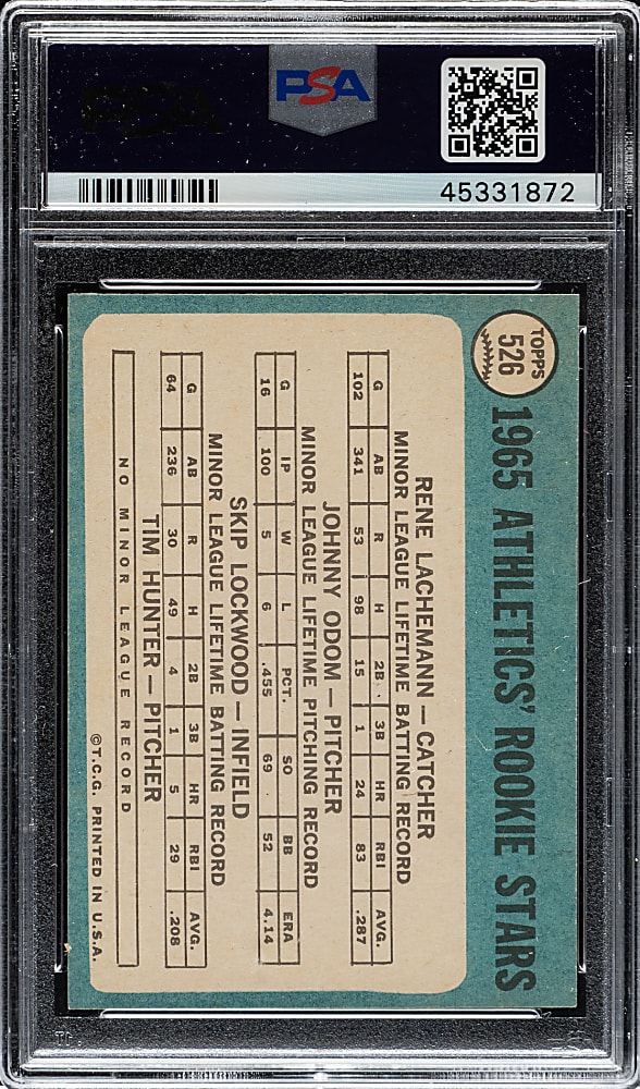 1965 Topps #526 Jim "Catfish" Hunter Rookie PSA MINT 9