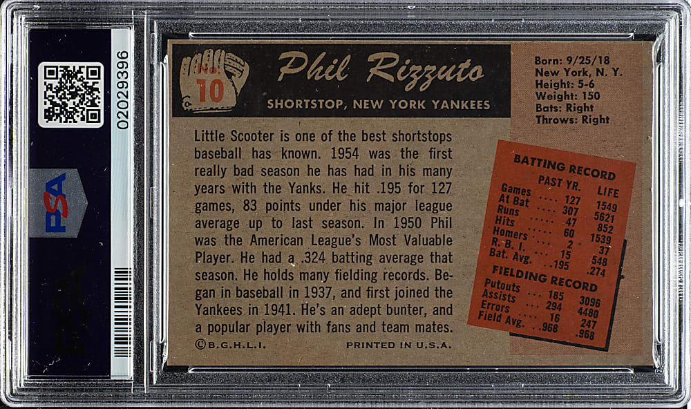 1955 Bowman #10 Phil Rizzuto PSA MINT 9
