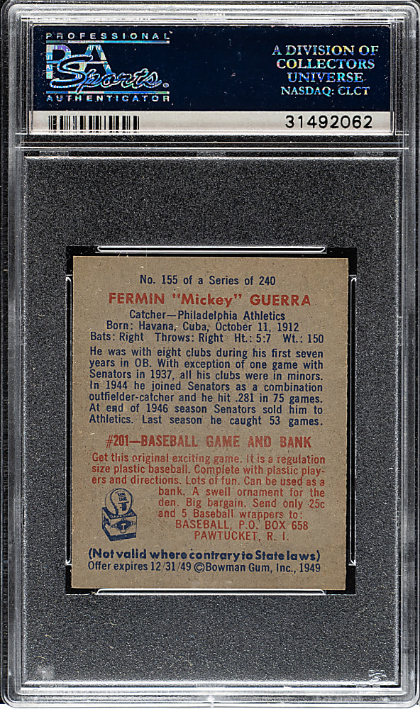 1949 Bowman #155 Mickey Guerra PSA MINT 9