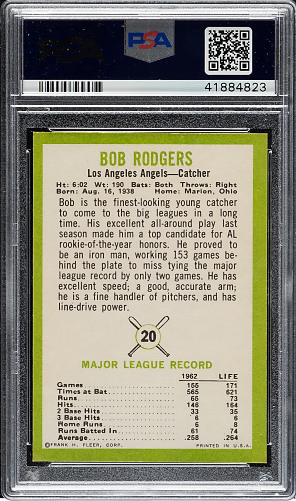 1963 Fleer #20 Bob Rodgers PSA GEM MINT 10