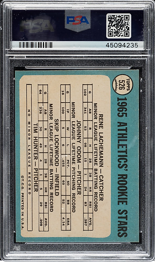1965 Topps #526 Jim "Catfish" Hunter Rookie PSA MINT 9