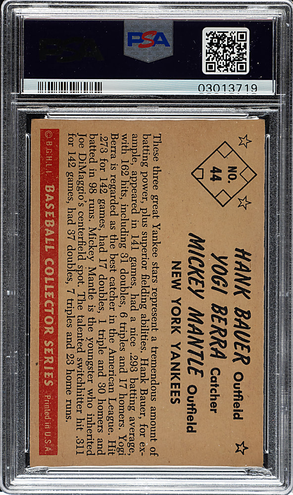 1953 Bowman Color #44 Bauer/Berra/Mantle PSA NM-MT 8