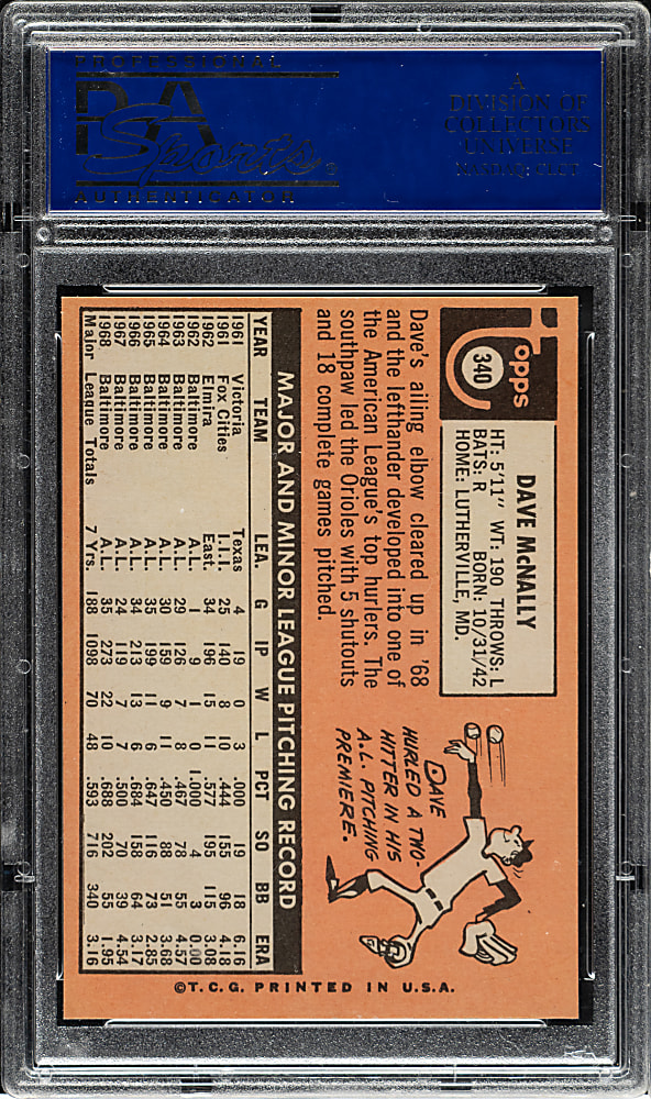 1969 Topps #340 Dave McNally PSA GEM MINT 10