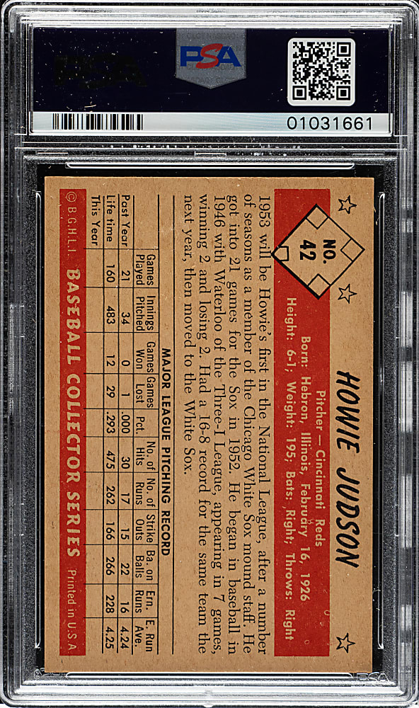 1953 Bowman Black & White #42 Howie Judson PSA MINT 9