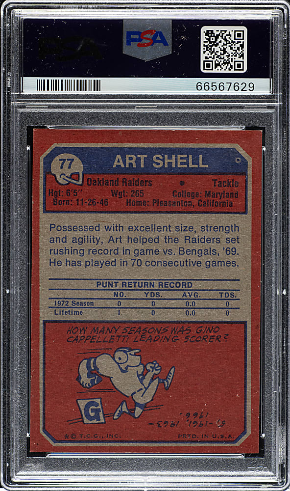 1973 Topps Football #77 Art Shell Rookie PSA MINT 9